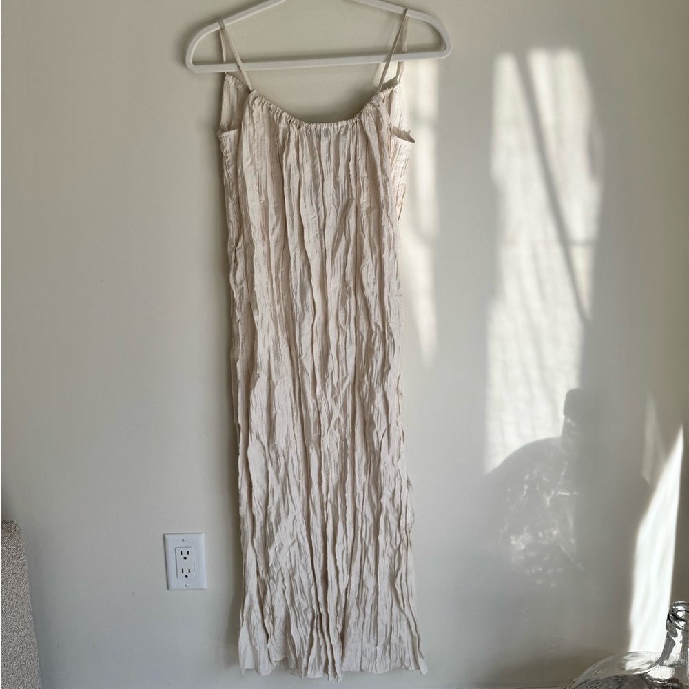 NWT J.Crew Crinkled side-slit midi dress, Natural, Pale Surplus, Size small - Picture 6 of 9
